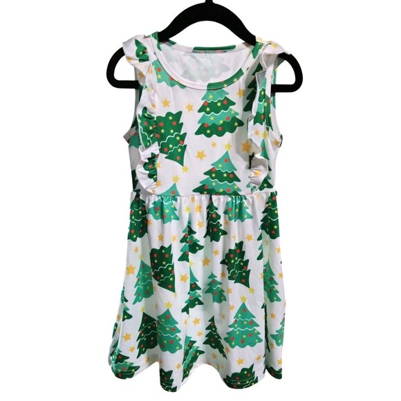 Toddler Girls Christmas Tree Sundress With Green Winter Cape Set Size 4T - Picture 3 of 9